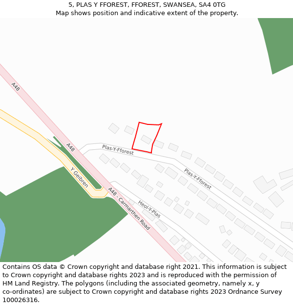 5, PLAS Y FFOREST, FFOREST, SWANSEA, SA4 0TG: Location map and indicative extent of plot