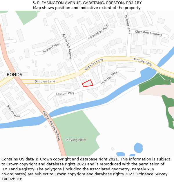 5, PLEASINGTON AVENUE, GARSTANG, PRESTON, PR3 1RY: Location map and indicative extent of plot
