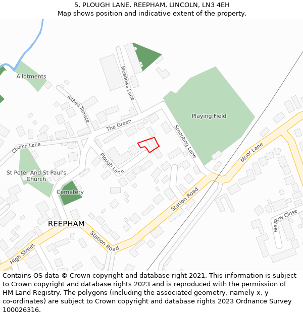 5, PLOUGH LANE, REEPHAM, LINCOLN, LN3 4EH: Location map and indicative extent of plot
