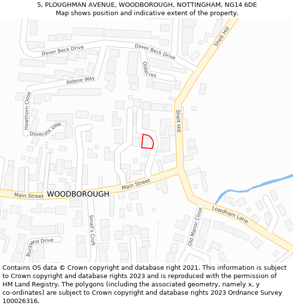 5, PLOUGHMAN AVENUE, WOODBOROUGH, NOTTINGHAM, NG14 6DE: Location map and indicative extent of plot