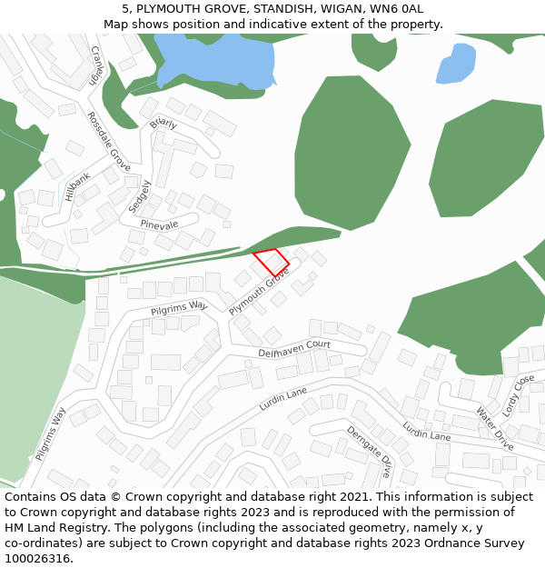 5, PLYMOUTH GROVE, STANDISH, WIGAN, WN6 0AL: Location map and indicative extent of plot