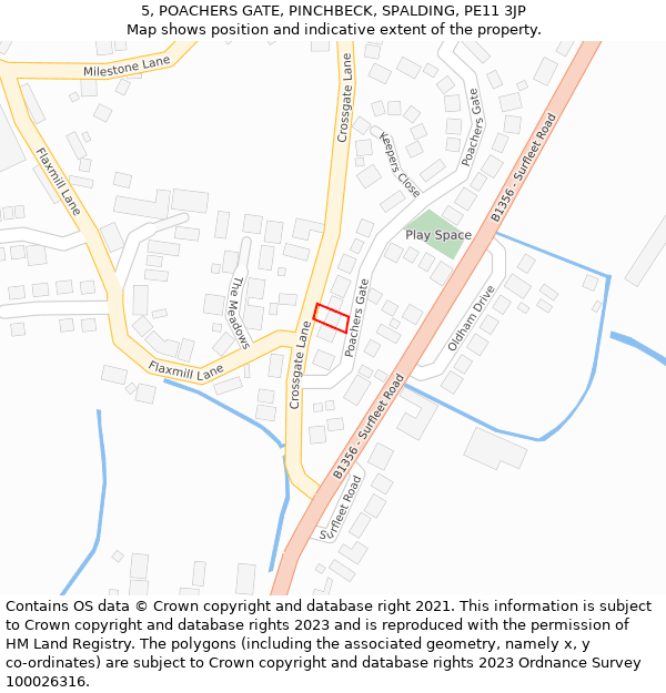 5, POACHERS GATE, PINCHBECK, SPALDING, PE11 3JP: Location map and indicative extent of plot