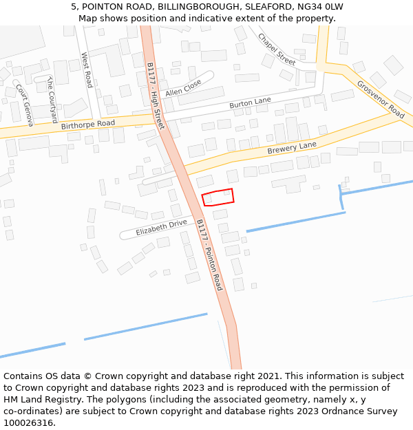 5, POINTON ROAD, BILLINGBOROUGH, SLEAFORD, NG34 0LW: Location map and indicative extent of plot