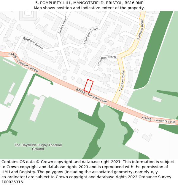 5, POMPHREY HILL, MANGOTSFIELD, BRISTOL, BS16 9NE: Location map and indicative extent of plot