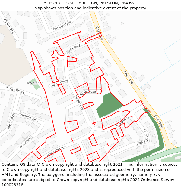 5, POND CLOSE, TARLETON, PRESTON, PR4 6NH: Location map and indicative extent of plot