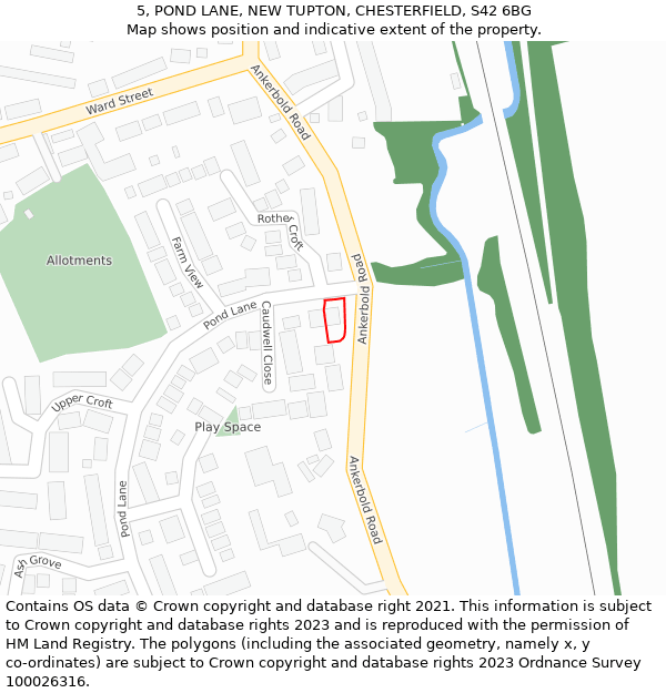 5, POND LANE, NEW TUPTON, CHESTERFIELD, S42 6BG: Location map and indicative extent of plot