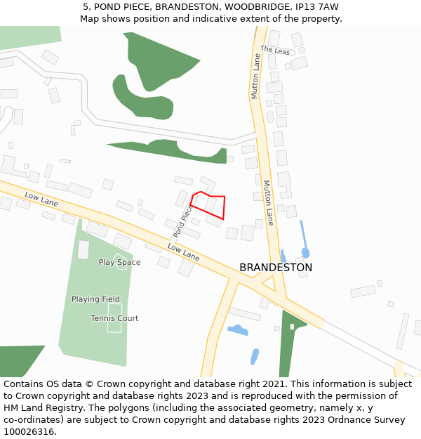 5, POND PIECE, BRANDESTON, WOODBRIDGE, IP13 7AW: Location map and indicative extent of plot