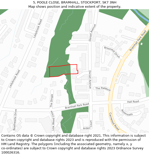 5, POOLE CLOSE, BRAMHALL, STOCKPORT, SK7 3NH: Location map and indicative extent of plot