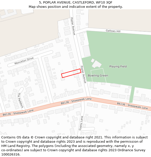 5, POPLAR AVENUE, CASTLEFORD, WF10 3QF: Location map and indicative extent of plot