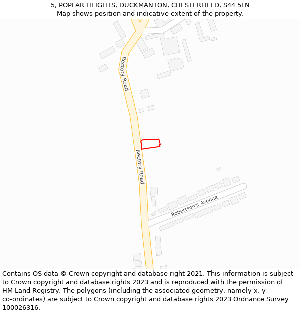 5, POPLAR HEIGHTS, DUCKMANTON, CHESTERFIELD, S44 5FN: Location map and indicative extent of plot