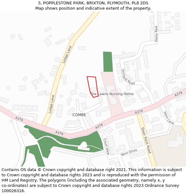 5, POPPLESTONE PARK, BRIXTON, PLYMOUTH, PL8 2DS: Location map and indicative extent of plot