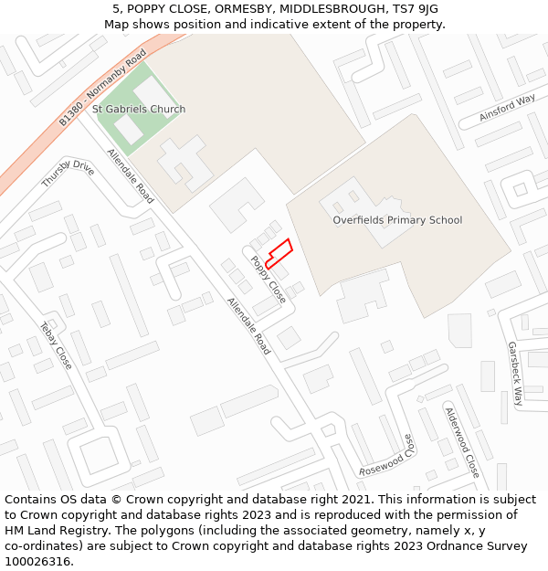 5, POPPY CLOSE, ORMESBY, MIDDLESBROUGH, TS7 9JG: Location map and indicative extent of plot