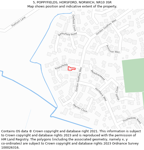 5, POPPYFIELDS, HORSFORD, NORWICH, NR10 3SR: Location map and indicative extent of plot