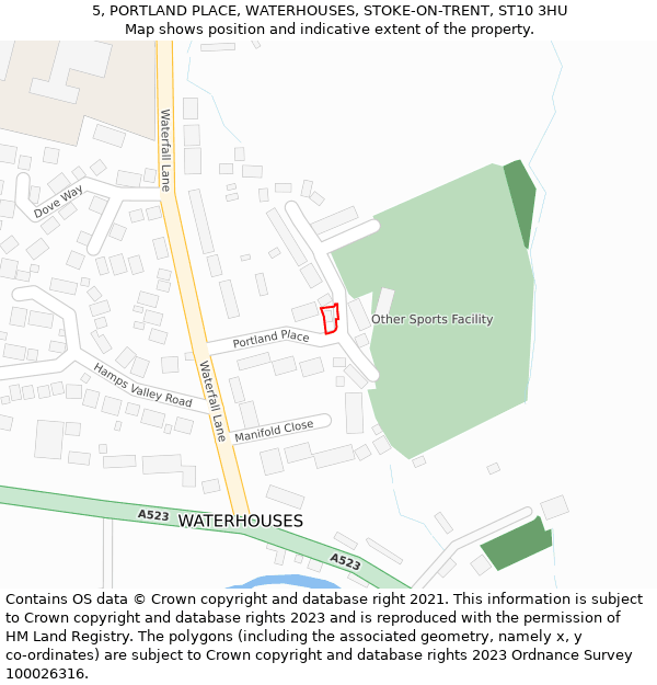 5, PORTLAND PLACE, WATERHOUSES, STOKE-ON-TRENT, ST10 3HU: Location map and indicative extent of plot