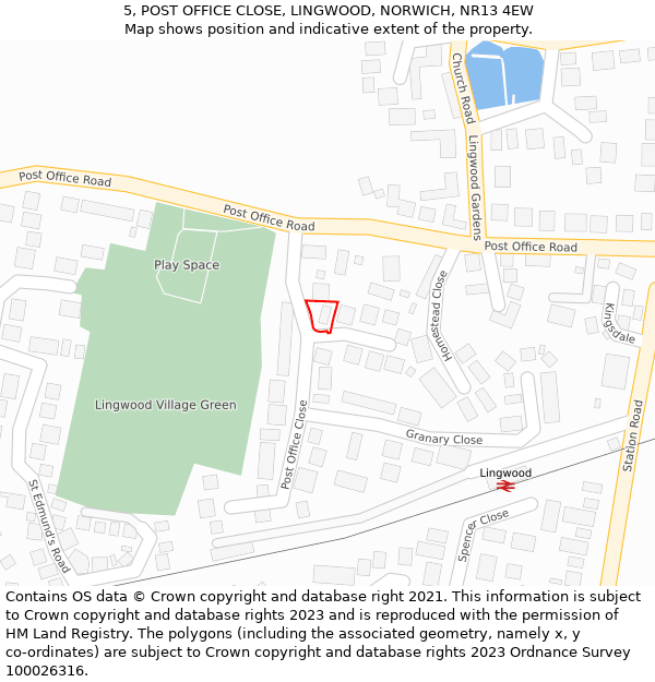 5, POST OFFICE CLOSE, LINGWOOD, NORWICH, NR13 4EW: Location map and indicative extent of plot