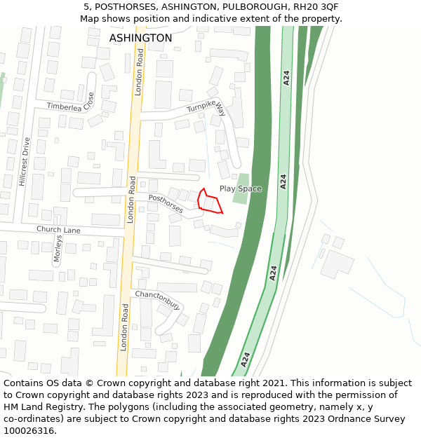 5, POSTHORSES, ASHINGTON, PULBOROUGH, RH20 3QF: Location map and indicative extent of plot