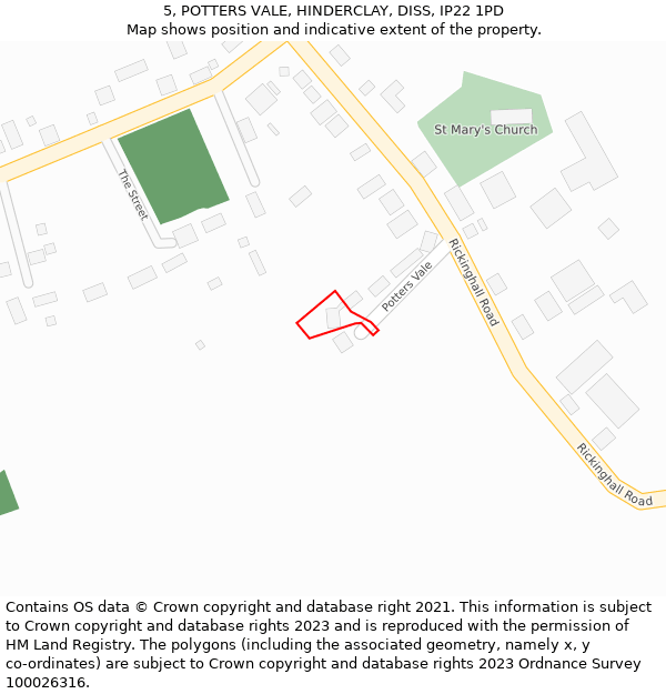 5, POTTERS VALE, HINDERCLAY, DISS, IP22 1PD: Location map and indicative extent of plot