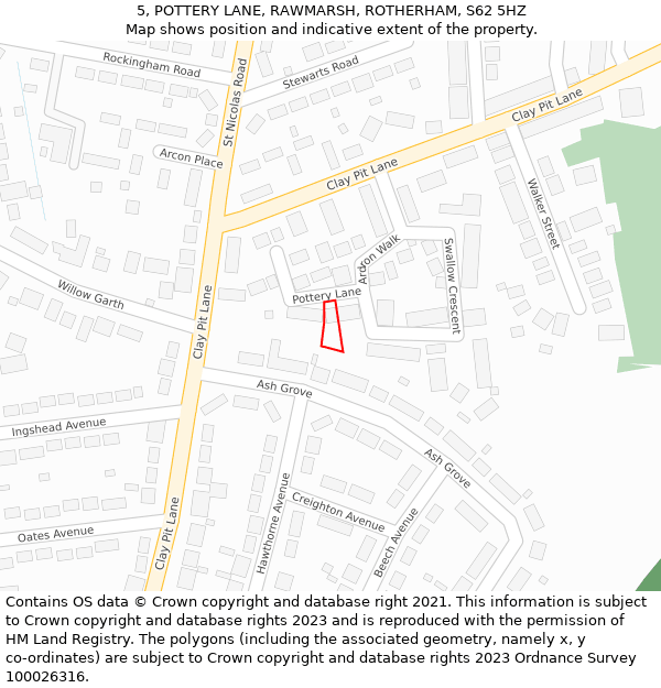 5, POTTERY LANE, RAWMARSH, ROTHERHAM, S62 5HZ: Location map and indicative extent of plot