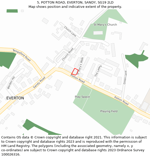5, POTTON ROAD, EVERTON, SANDY, SG19 2LD: Location map and indicative extent of plot