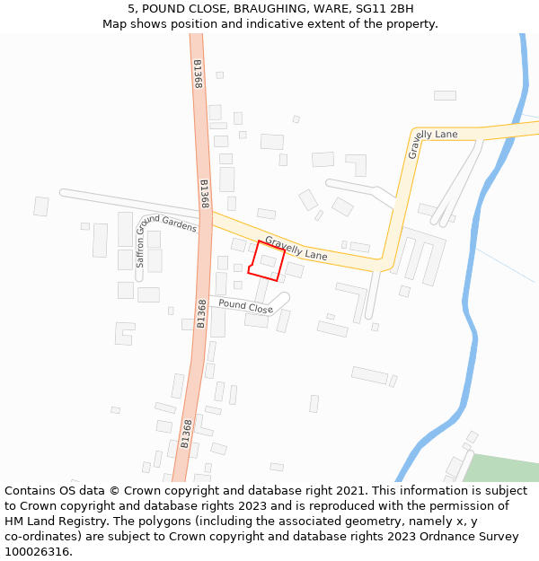 5, POUND CLOSE, BRAUGHING, WARE, SG11 2BH: Location map and indicative extent of plot