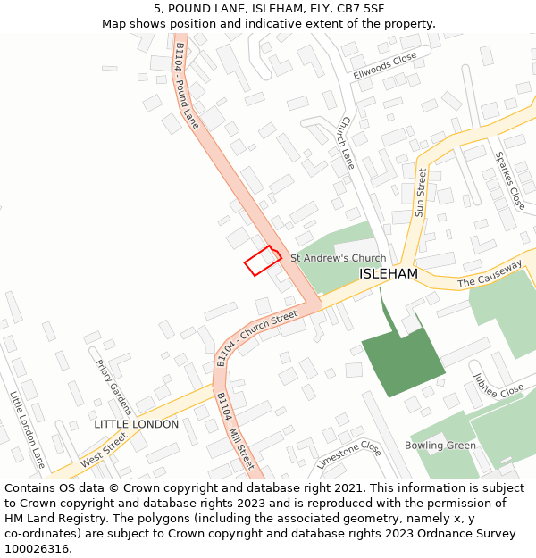 5, POUND LANE, ISLEHAM, ELY, CB7 5SF: Location map and indicative extent of plot