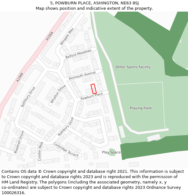5, POWBURN PLACE, ASHINGTON, NE63 8SJ: Location map and indicative extent of plot