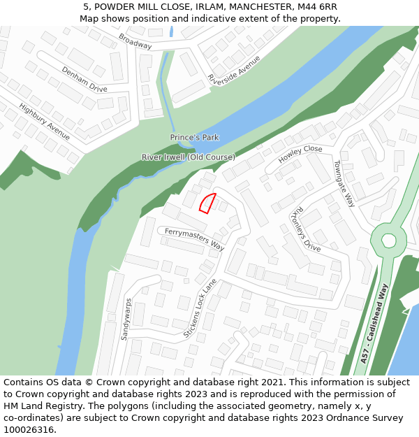 5, POWDER MILL CLOSE, IRLAM, MANCHESTER, M44 6RR: Location map and indicative extent of plot