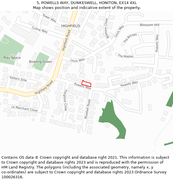 5, POWELLS WAY, DUNKESWELL, HONITON, EX14 4XL: Location map and indicative extent of plot