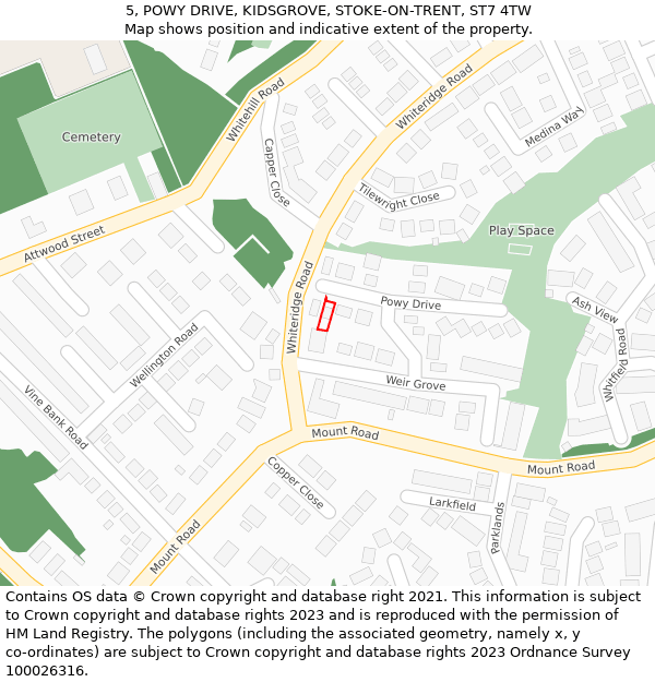 5, POWY DRIVE, KIDSGROVE, STOKE-ON-TRENT, ST7 4TW: Location map and indicative extent of plot