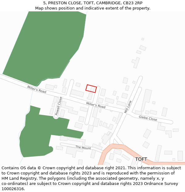 5, PRESTON CLOSE, TOFT, CAMBRIDGE, CB23 2RP: Location map and indicative extent of plot