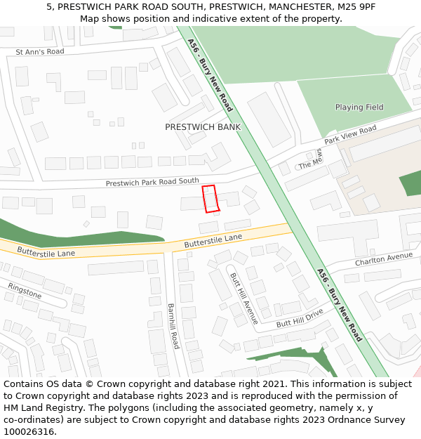 5, PRESTWICH PARK ROAD SOUTH, PRESTWICH, MANCHESTER, M25 9PF: Location map and indicative extent of plot