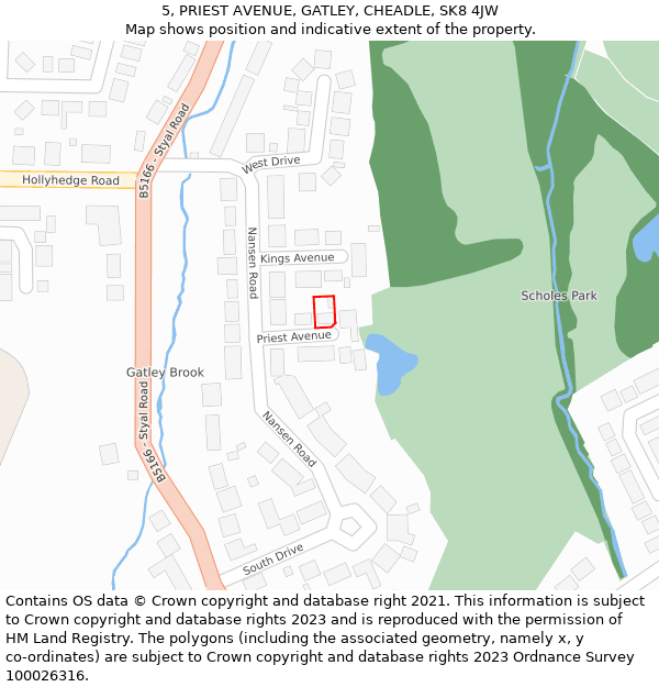 5, PRIEST AVENUE, GATLEY, CHEADLE, SK8 4JW: Location map and indicative extent of plot