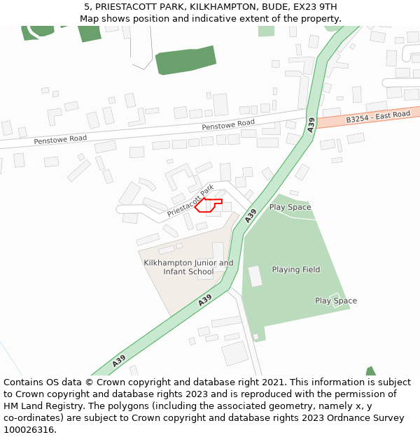 5, PRIESTACOTT PARK, KILKHAMPTON, BUDE, EX23 9TH: Location map and indicative extent of plot