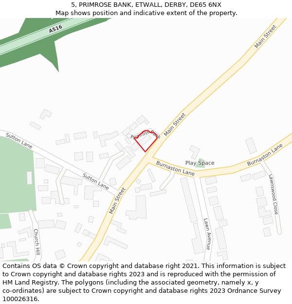 5, PRIMROSE BANK, ETWALL, DERBY, DE65 6NX: Location map and indicative extent of plot