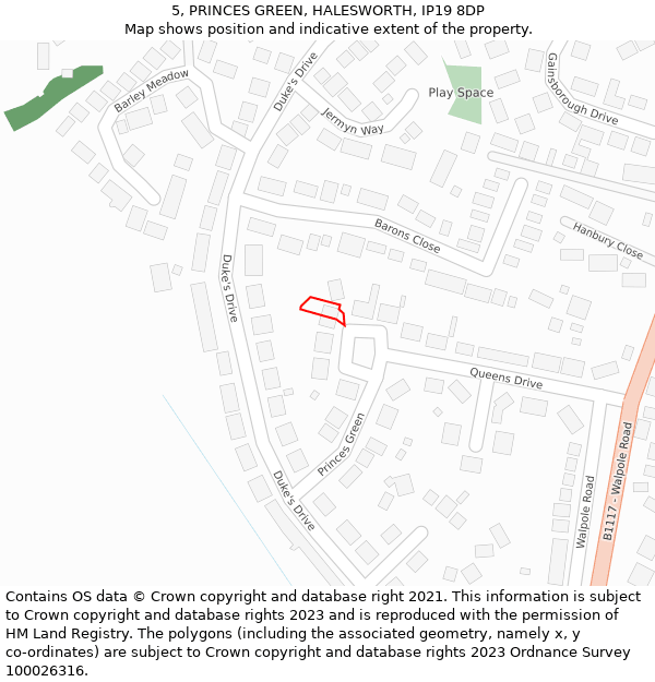 5, PRINCES GREEN, HALESWORTH, IP19 8DP: Location map and indicative extent of plot