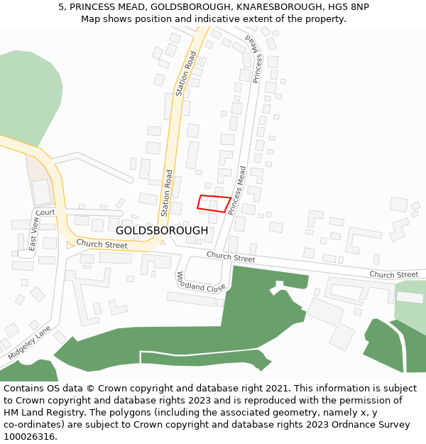 5, PRINCESS MEAD, GOLDSBOROUGH, KNARESBOROUGH, HG5 8NP: Location map and indicative extent of plot