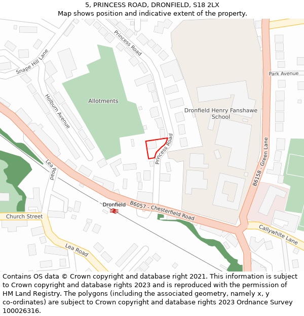5, PRINCESS ROAD, DRONFIELD, S18 2LX: Location map and indicative extent of plot