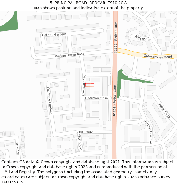 5, PRINCIPAL ROAD, REDCAR, TS10 2GW: Location map and indicative extent of plot