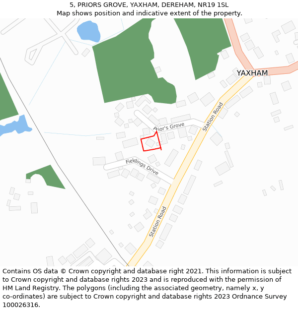 5, PRIORS GROVE, YAXHAM, DEREHAM, NR19 1SL: Location map and indicative extent of plot