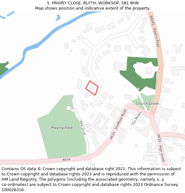 5, PRIORY CLOSE, BLYTH, WORKSOP, S81 8HN: Location map and indicative extent of plot