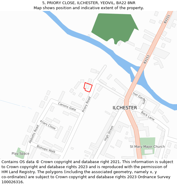 5, PRIORY CLOSE, ILCHESTER, YEOVIL, BA22 8NR: Location map and indicative extent of plot