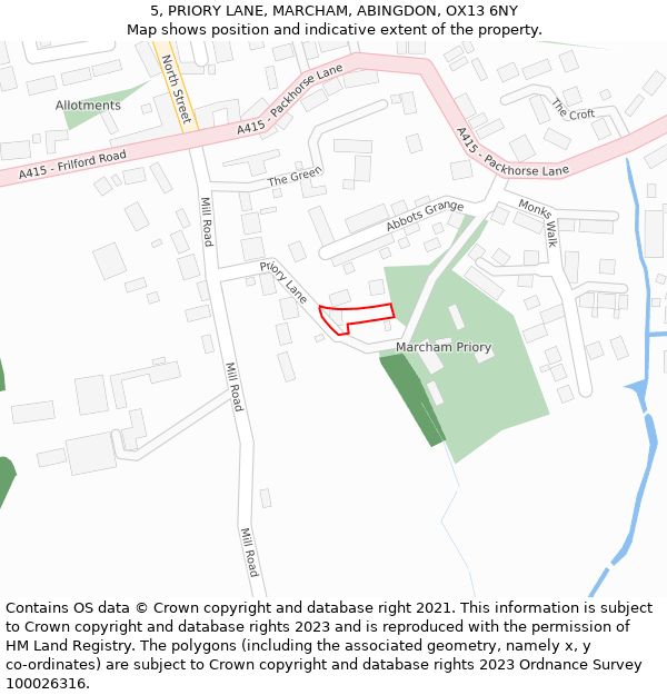 5, PRIORY LANE, MARCHAM, ABINGDON, OX13 6NY: Location map and indicative extent of plot