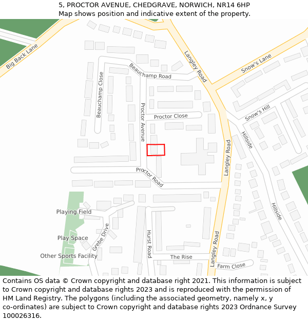 5, PROCTOR AVENUE, CHEDGRAVE, NORWICH, NR14 6HP: Location map and indicative extent of plot