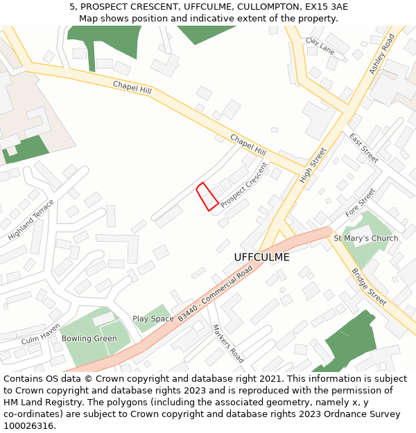 5, PROSPECT CRESCENT, UFFCULME, CULLOMPTON, EX15 3AE: Location map and indicative extent of plot