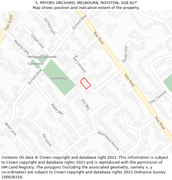 5, PRYORS ORCHARD, MELBOURN, ROYSTON, SG8 6UT: Location map and indicative extent of plot