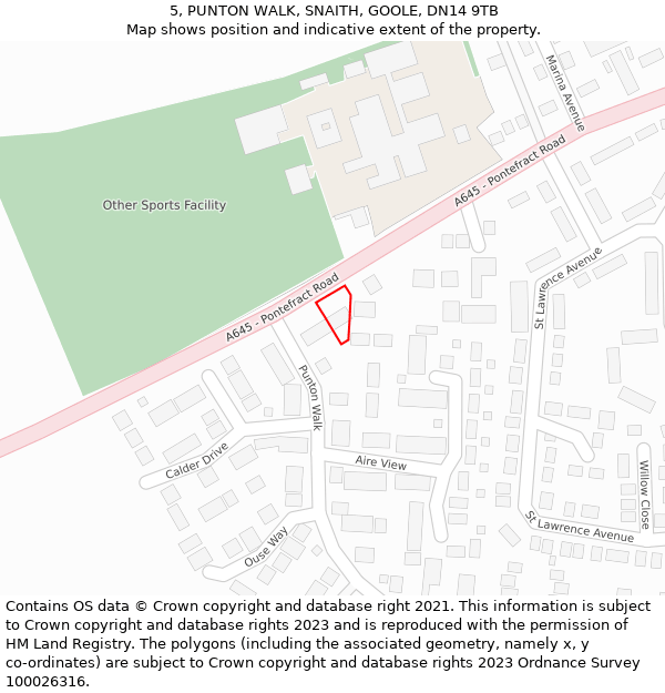 5, PUNTON WALK, SNAITH, GOOLE, DN14 9TB: Location map and indicative extent of plot