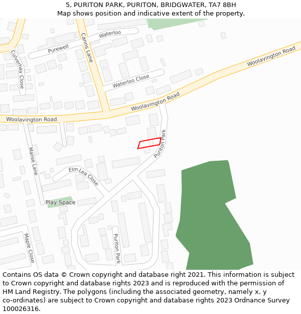 5, PURITON PARK, PURITON, BRIDGWATER, TA7 8BH: Location map and indicative extent of plot