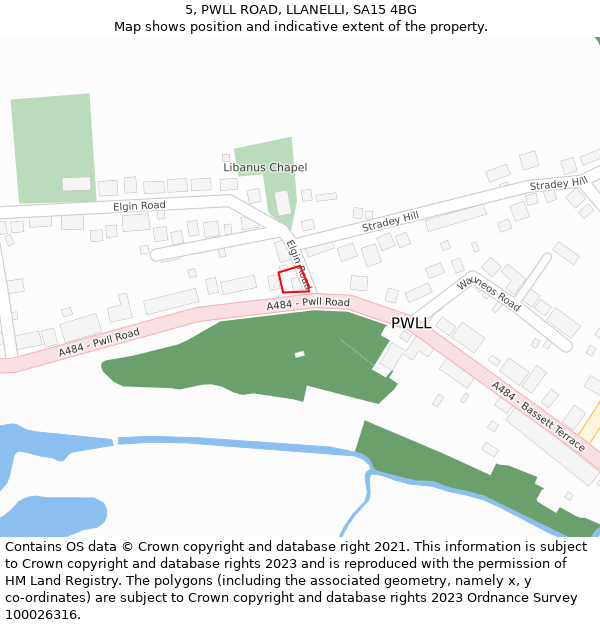 5, PWLL ROAD, LLANELLI, SA15 4BG: Location map and indicative extent of plot