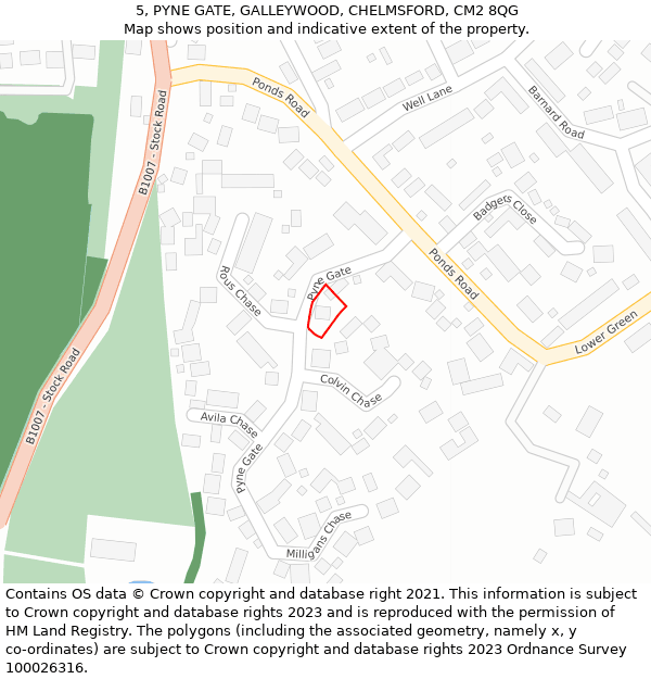 5, PYNE GATE, GALLEYWOOD, CHELMSFORD, CM2 8QG: Location map and indicative extent of plot