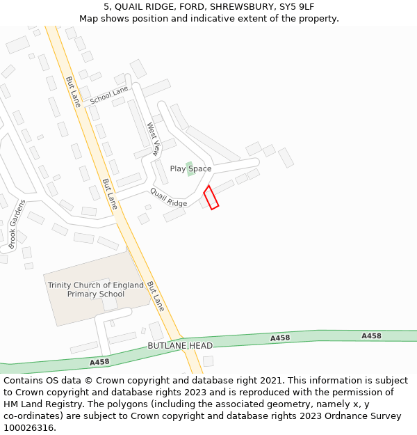 5, QUAIL RIDGE, FORD, SHREWSBURY, SY5 9LF: Location map and indicative extent of plot